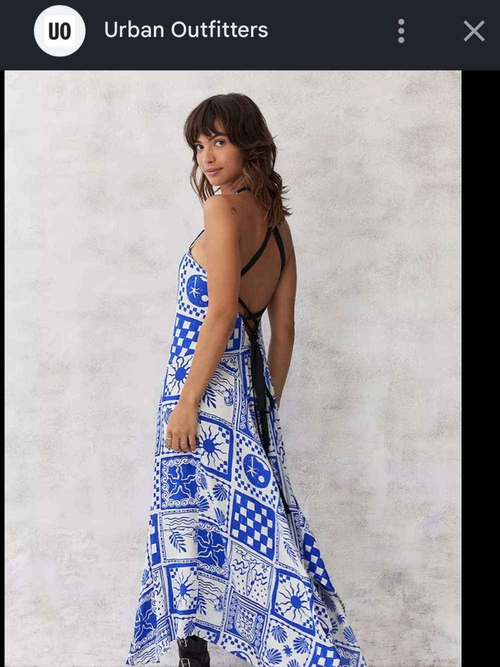 Urban Outfitters Blue and White Tile-Print Backless Maxi Dress